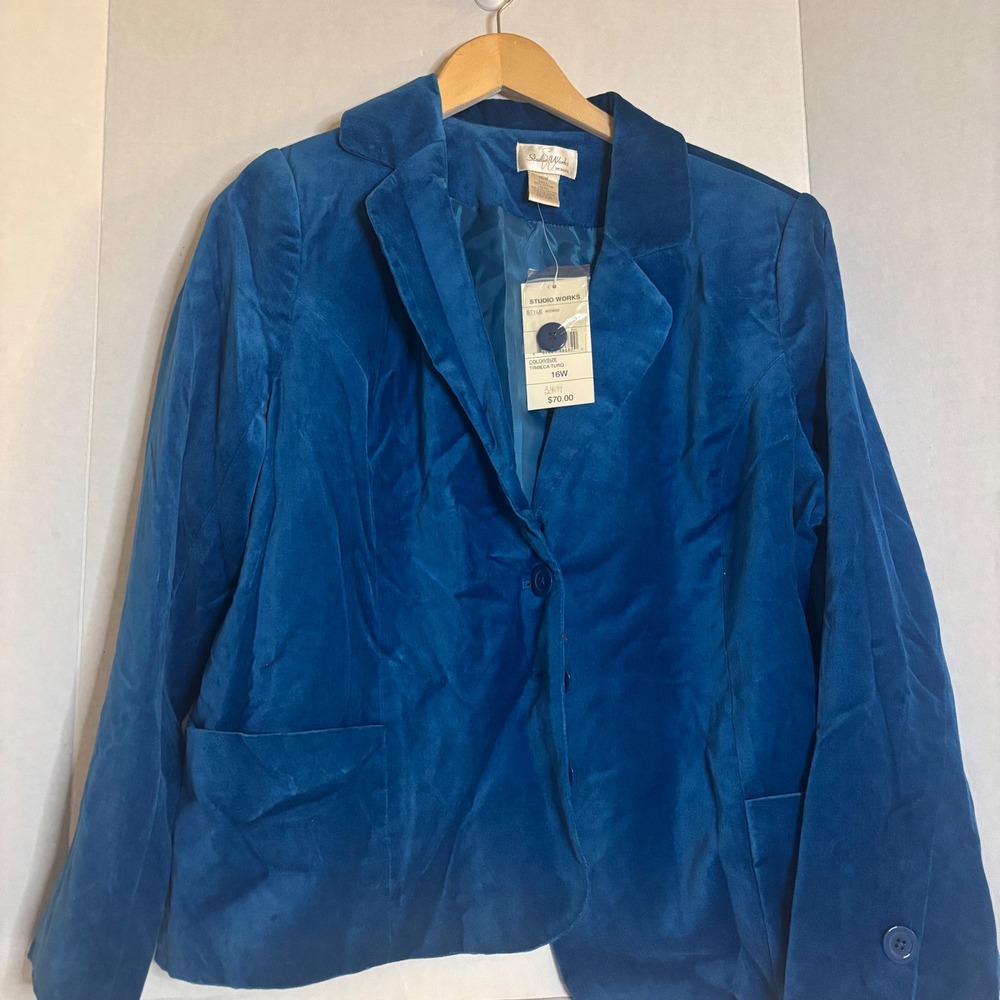Blue Velvet Blazer Jacket Tribeca Turquoise 16W NEW statement classy  Formal